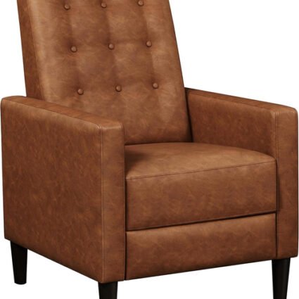 Brown Faux Leather Recliner Sofa Adjustable Back Footrest