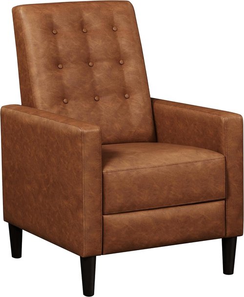Brown Faux Leather Recliner Sofa Adjustable Back Footrest