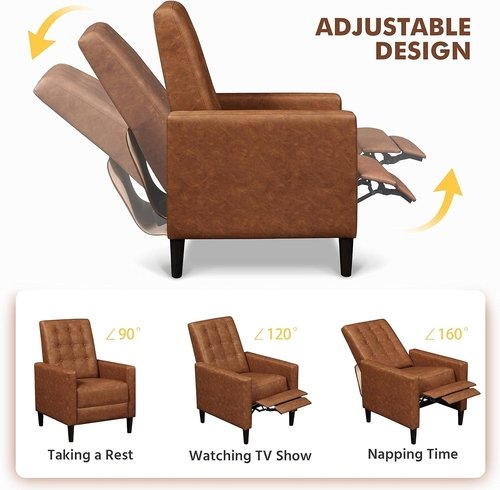 Brown Faux Leather Recliner Sofa Adjustable Back Footrest - Image 4
