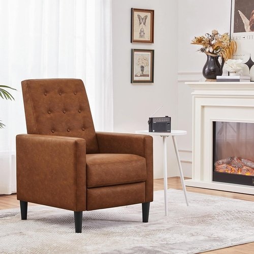 Brown Faux Leather Recliner Sofa Adjustable Back Footrest - Image 2