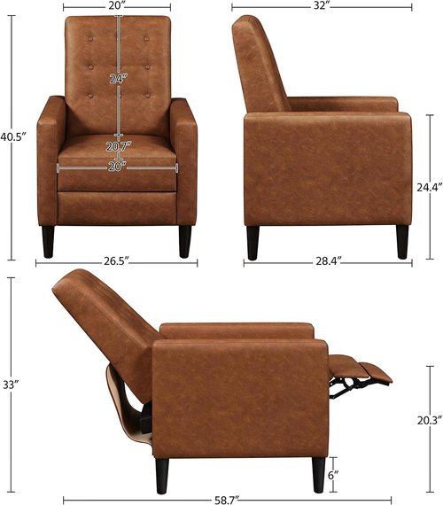 Brown Faux Leather Recliner Sofa Adjustable Back Footrest - Image 3