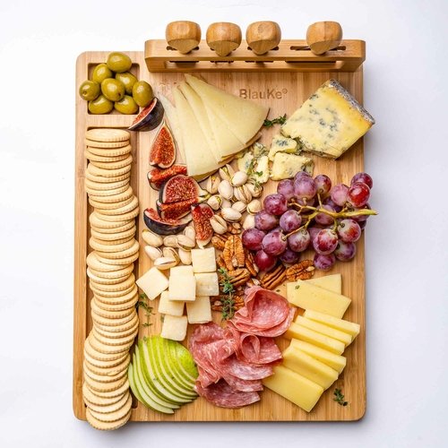 Bamboo Cheese Board and Knife Set - 14x11 inch Charcuterie Board with - Image 15