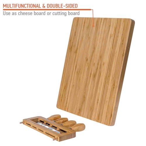 Bamboo Cheese Board and Knife Set - 14x11 inch Charcuterie Board with - Image 10