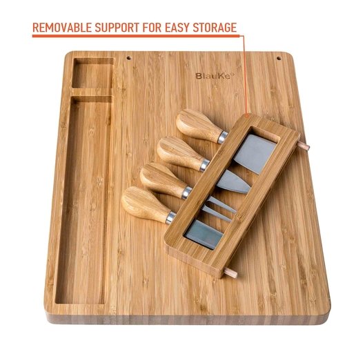 Bamboo Cheese Board and Knife Set - 14x11 inch Charcuterie Board with - Image 12
