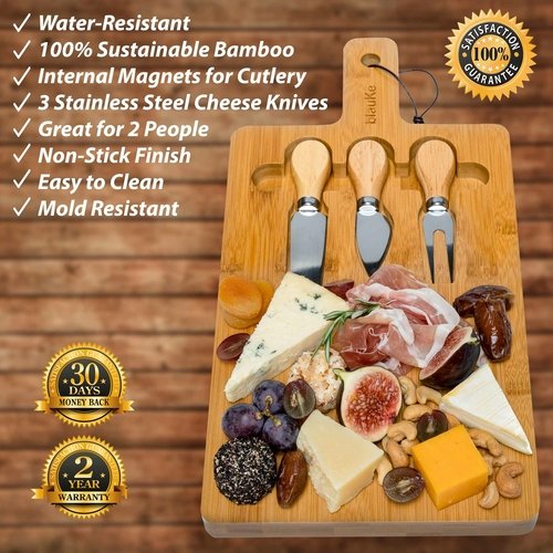 Bamboo Cheese Board and Knife Set - 12x8 inch Charcuterie Board with - Image 2