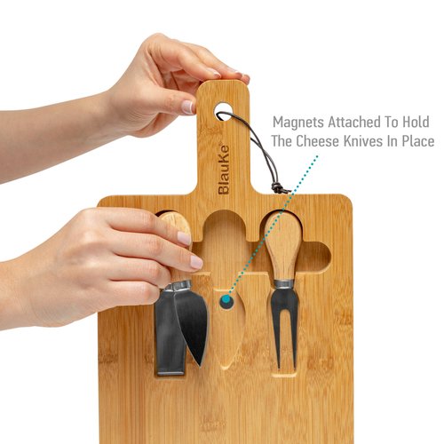 Bamboo Cheese Board and Knife Set - 12x8 inch Charcuterie Board with - Image 10