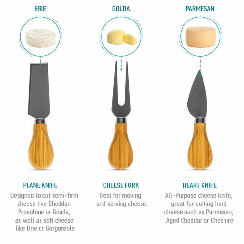 Bamboo Cheese Board and Knife Set - 12x8 inch Charcuterie Board with - Image 11