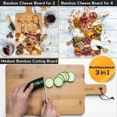Bamboo Cheese Board and Knife Set - 12x8 inch Charcuterie Board with - Image 7