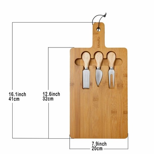 Bamboo Cheese Board and Knife Set - 12x8 inch Charcuterie Board with - Image 3