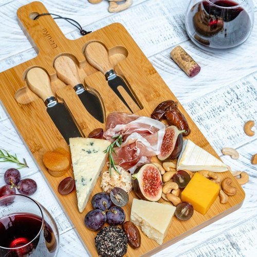 Bamboo Cheese Board and Knife Set - 12x8 inch Charcuterie Board with - Image 8