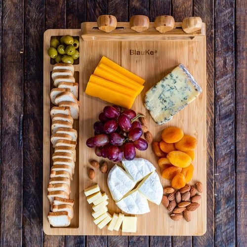 Bamboo Cheese Board and Knife Set - 14x11 inch Charcuterie Board with - Image 9