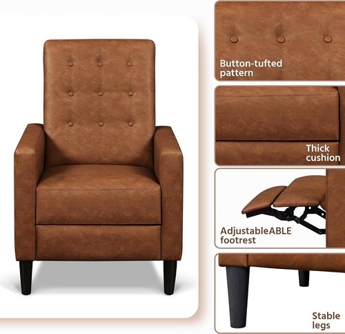 Brown Faux Leather Recliner Sofa Adjustable Back Footrest - Image 5