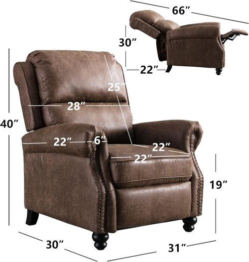 Pushback Recliner Chair With Rivet Detail For Living Room - Image 2