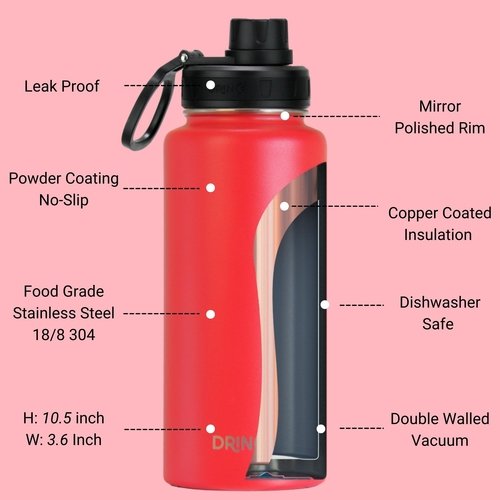 DRINCO® 32oz Stainless Steel Water Bottle - USA Flag-Barn Red - Image 4