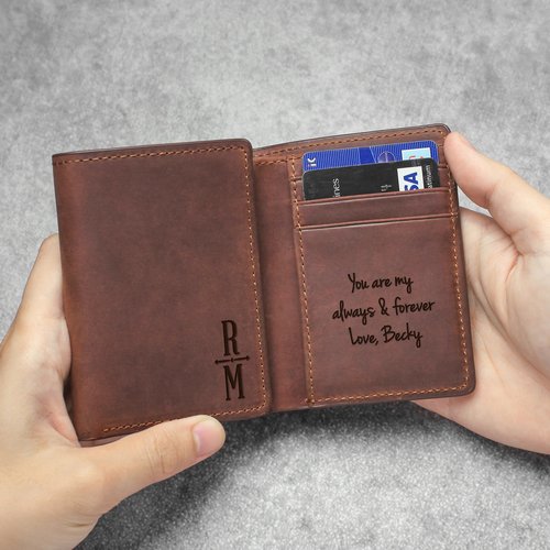 Trifold Mens Wallet, Anniversary Gift for Him, Custom Leather Wallet - Image 2