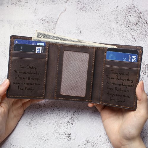 Trifold Mens Wallet, Anniversary Gift for Him, Custom Leather Wallet - Image 3