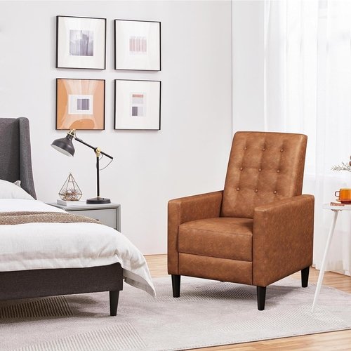Brown Faux Leather Recliner Sofa Adjustable Back Footrest - Image 6