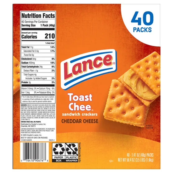 Lance Toast Chee Sandwich Crackers, Cheddar Cheese, 1.41 oz, 40-count - Image 2