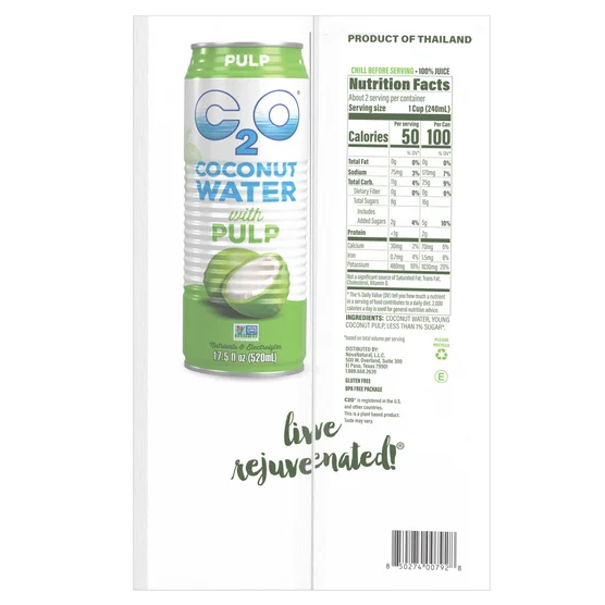 C2O Coconut Water Hydration Pack with Pulp, Original, 17.5 fl oz, 15-count - Image 2