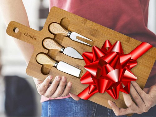 Bamboo Cheese Board and Knife Set - 12x8 inch Charcuterie Board with - Image 12